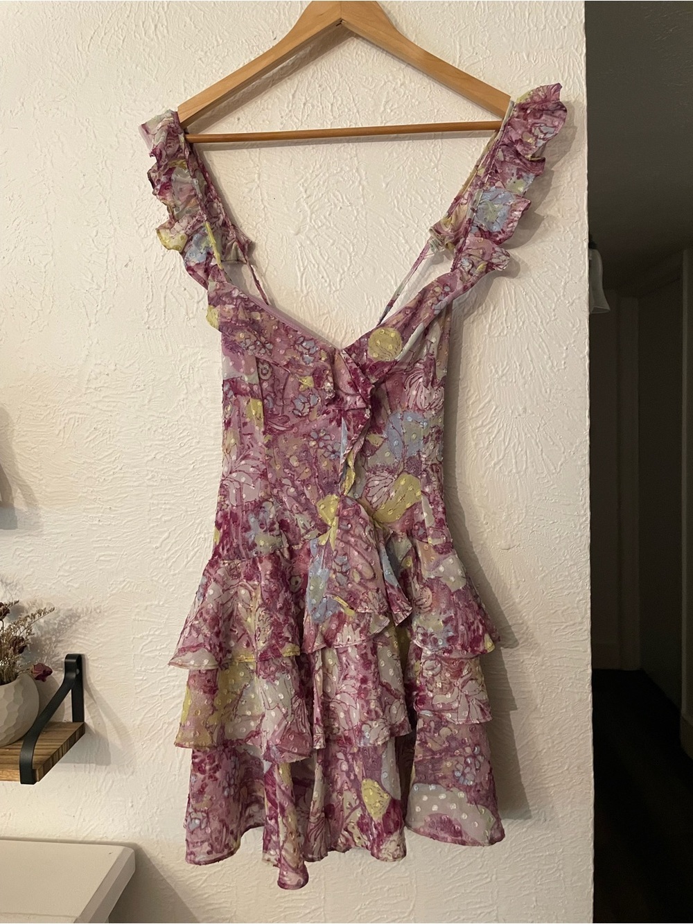Likely Purple Floral Ruffle Tiered Mini Dress Size 6
